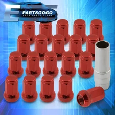 20 Piece M12 X 1.25mm Closed End Acorn Wheel Rims Lug Nuts Steel Red + Lock Key