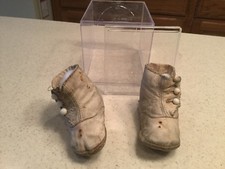 Vintage Children's Button Shoes Used White Leather 3 Buttons