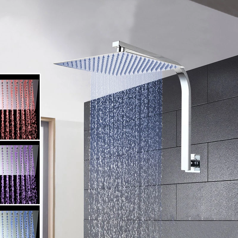 8" LED Rainfall Square Shower Head Faucet Wall Mounted Mixer Tap With Shower Arm
