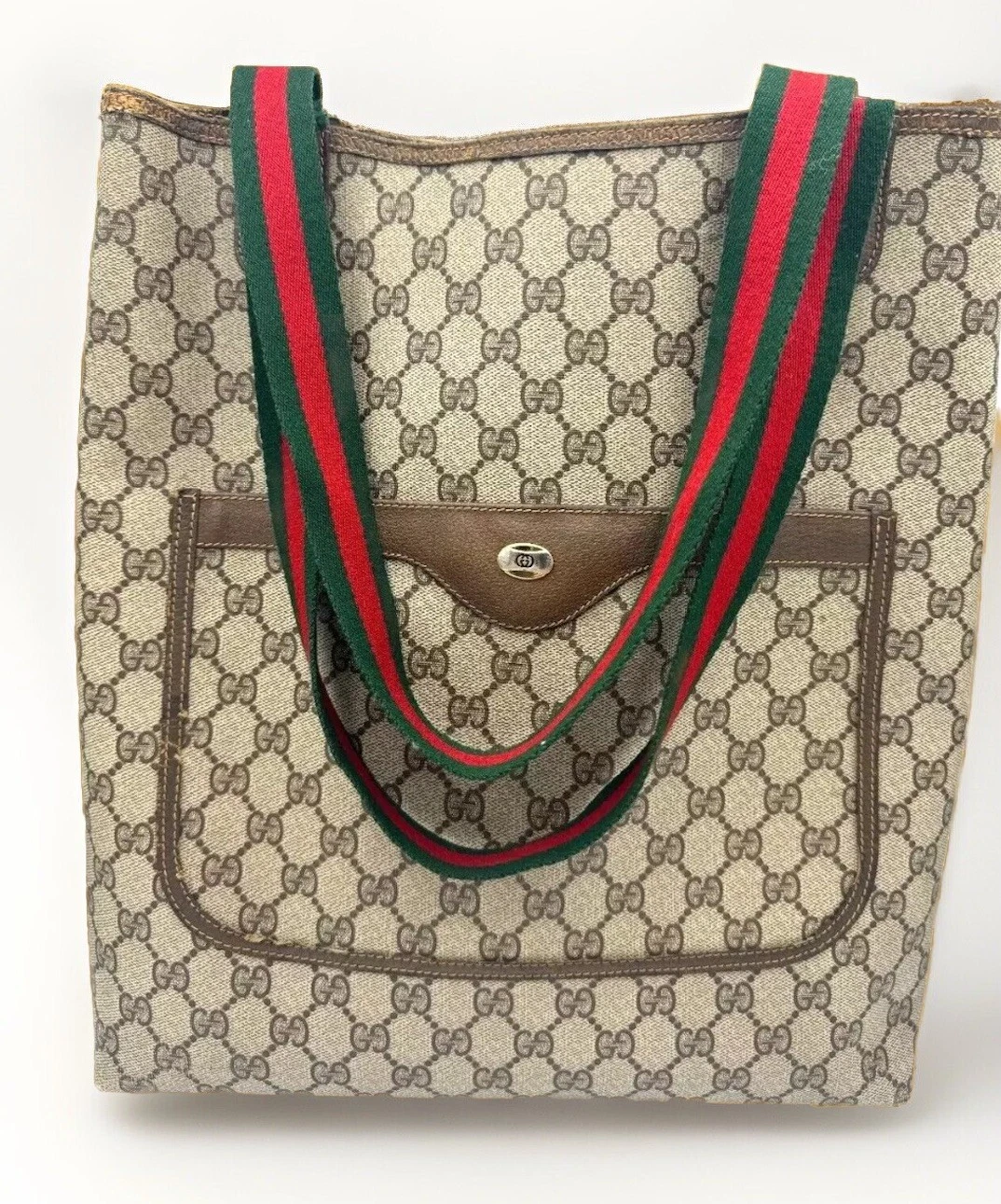 Sac fourre tout vintage GUCCI ligne Sherry cuir PVC marron 