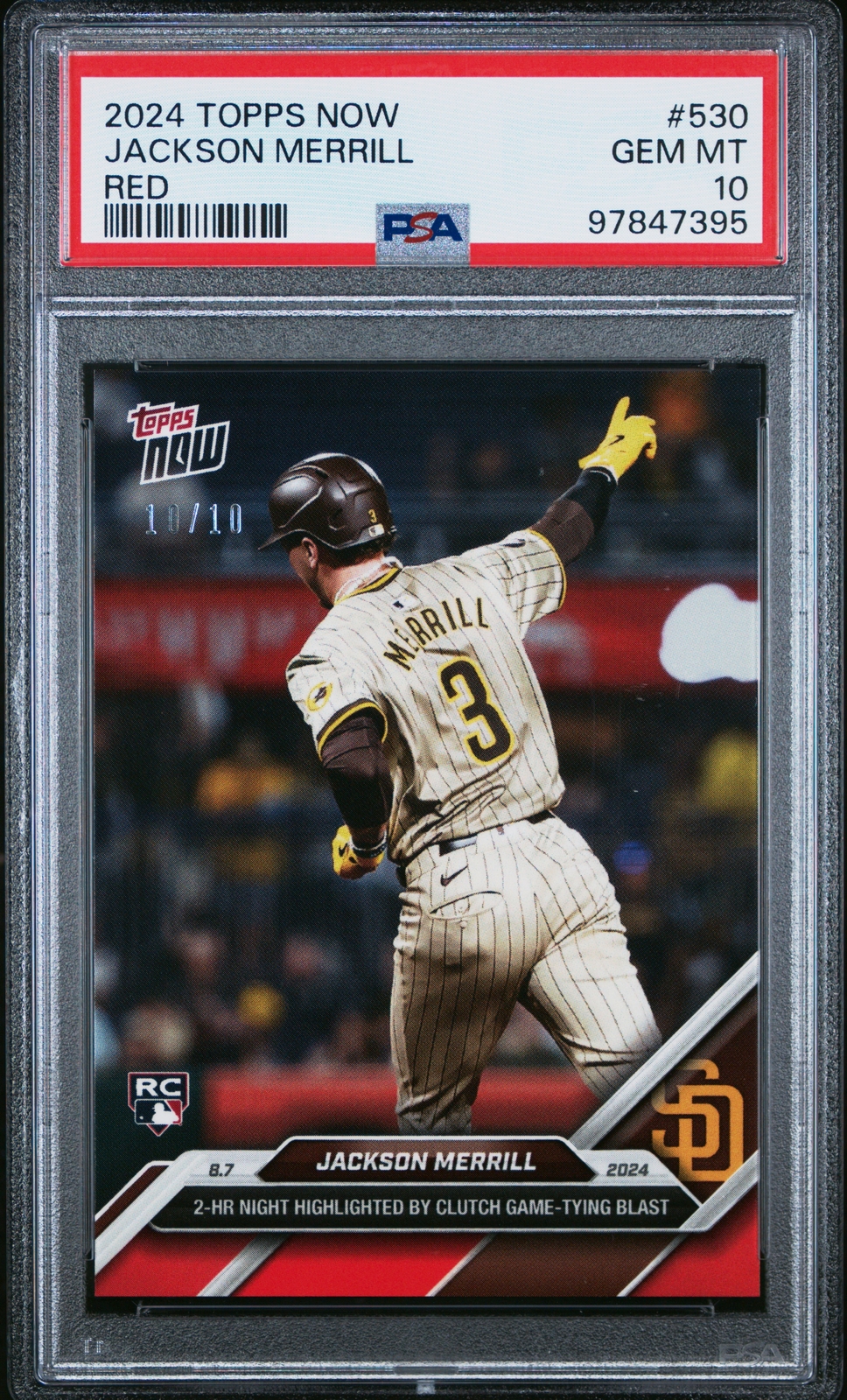 PSA 10 Jackson Merrill Red 10/10 RC Rookie #530 2024 Topps Now 97847395