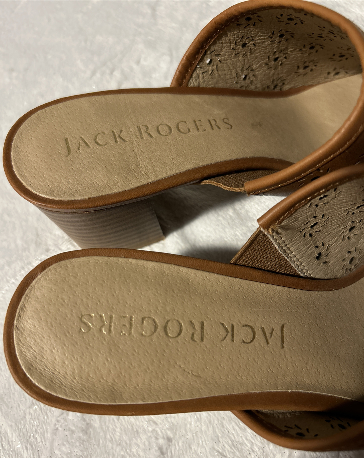 APL Sandali Jack Rogers Ronnie Mule tacco a blocco slide pelle marrone 8 M senza scatola