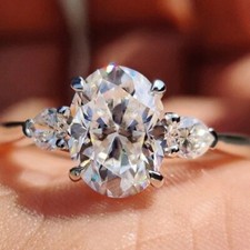 2.2CT Oval Cut Moissanite Three-Stone Engagement Ring 14K White Gold Plated