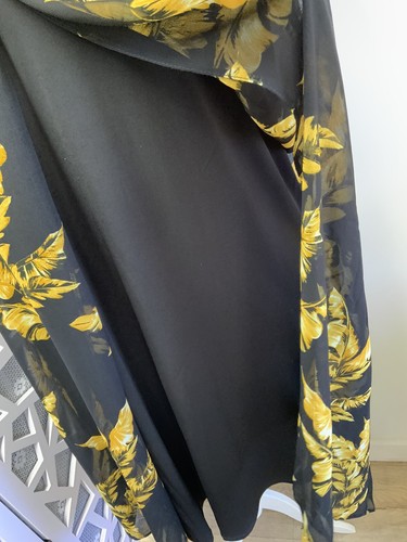 Evans Dress Size 16 Tunic Palm Overlay Split Front Black Chiffon NEW - Picture 7 of 14