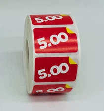 1000 1.5"x1 $5.00 Product Price Point Red & Yellow Labels Stickers (2 Rolls)
