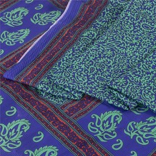 Sanskriti Vintage Blue  Green Sarees Moss Crepe Printed Sari Soft Craft Fabric