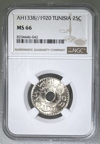 AH1338 1920 TUNISIA 25C NGC MS 66