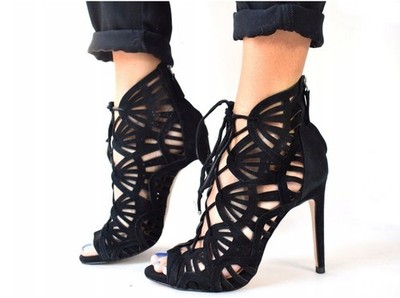 ZARA Black Wraparound Leather Sandals New Sold out Bloggers US 7.5 8 EU 38 39
