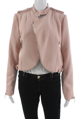 philosophy Womens Biker Jacket Pink Buckle High Neck Long Sleeve Size 4