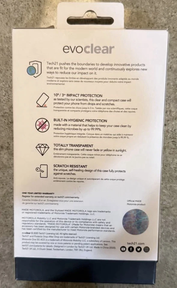 TWO CASES Tech21 Evo clear Scratch-Resistant Phone Case Motorola One 5G Ace - Image 3 of 3