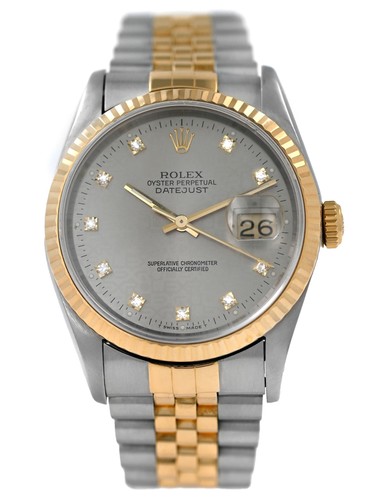 Rolex Datejust 16233 White Anniversary Dial Diamonds Gold Steel 36MM Unisex Auto