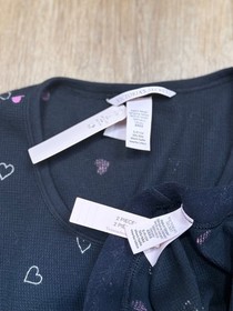 NWT Victorias Secret Black Heart Print Thermal 2-Piece Pajama Set S