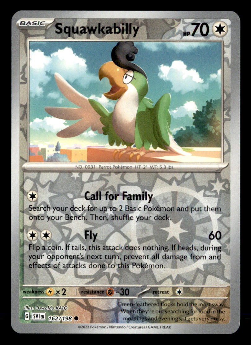 Squawkabilly 162/198 Common Scarlet & Violet Pokemon Reverse Holo Near Mint