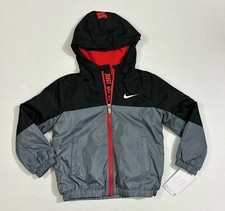 New Nike Boy's Size 7 Fleece Lined Water Repellent Jacket Red Black Gray 86K992