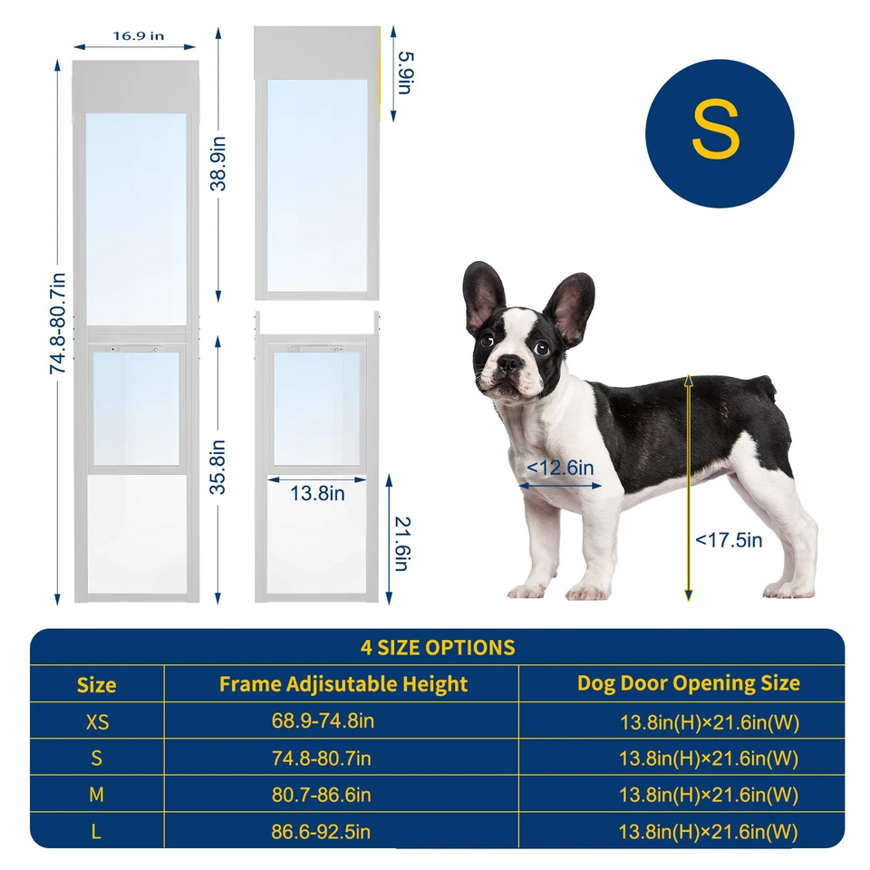 NAIZEA Puerta para Perros para Puerta Corredera de Vidrio 74.8''-80.7"" Altura y Cerradura para Inquilinos Foto 2 de 4