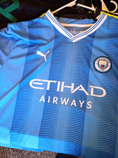 PUMA Manchester City Soccer Jersey Blue/White Etihad Airways Shirt