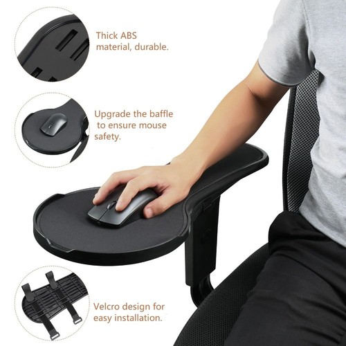 Black Arm Rest Mouse Pad Attaches to Chair Mouse Extension Platform Tray Home - Picture 6 of 8