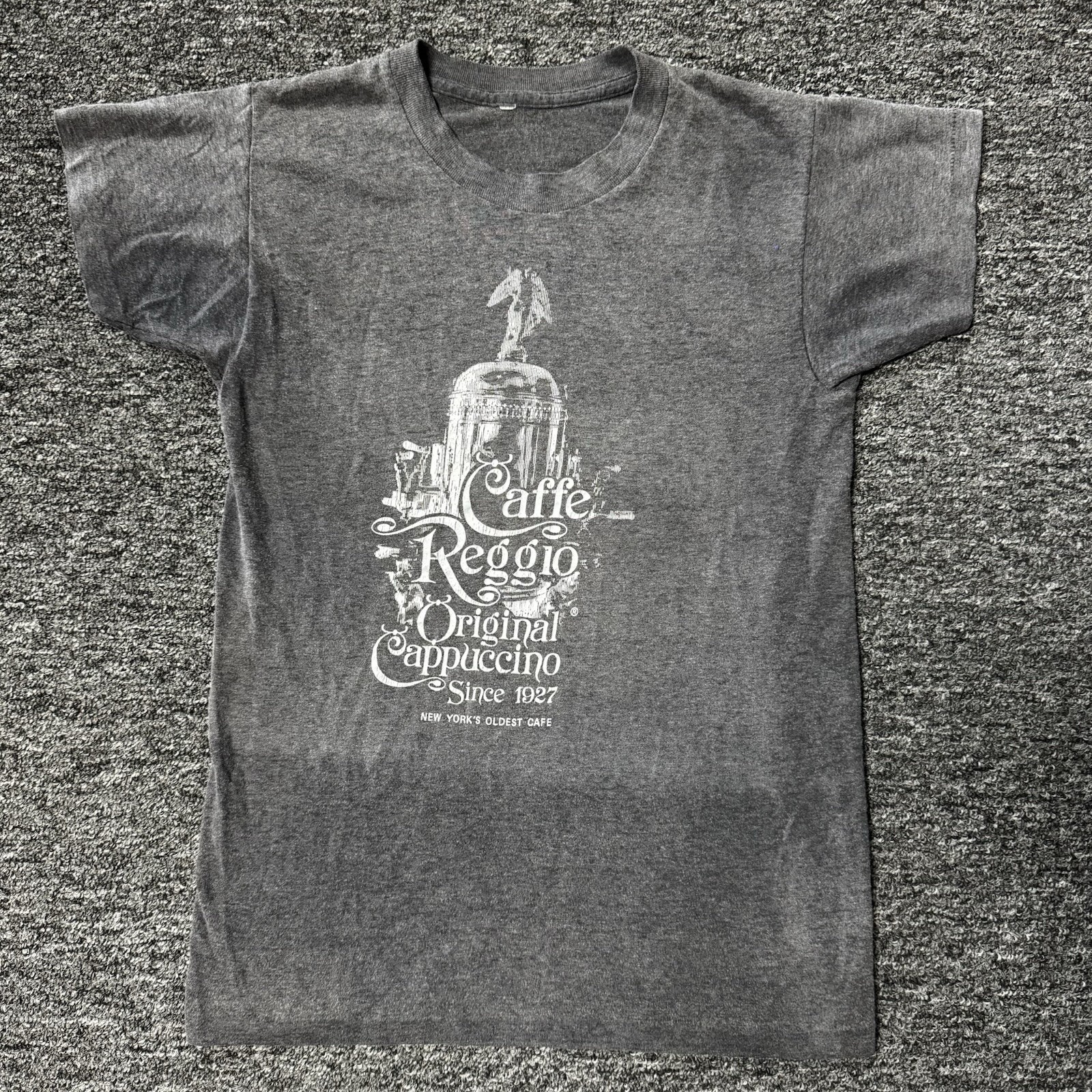 Vintage 80s RARE Cafe Reggio Gradient Faded Gray Single Stitch T-Shirt Sz XS