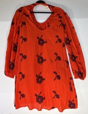Free People Tunic Dress Womens Medium Orange Floral Embroidered Boho