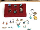 Vintage Native American Lot of 19 Sterling Silver Gemstone Rings & Earrings +