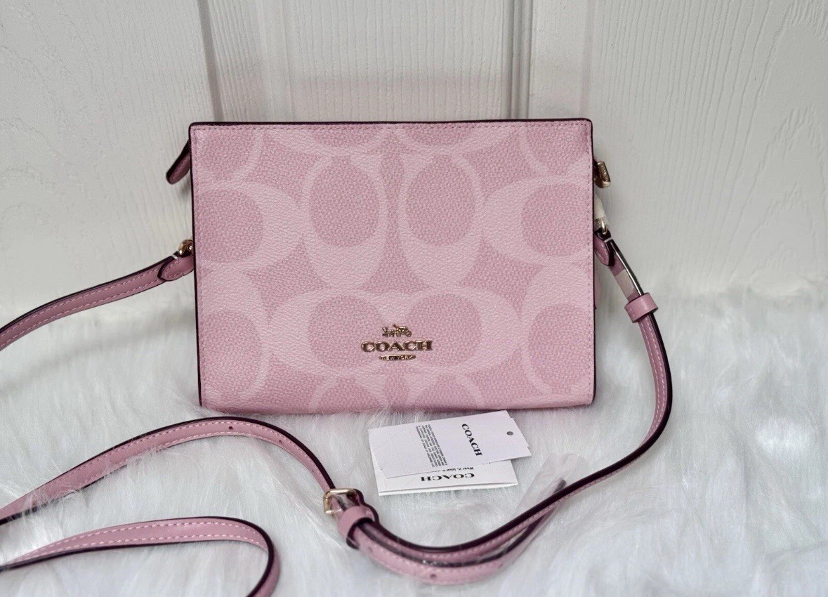NWT Coach Slim Crossbody Bag In Signature Canvas in powder pink