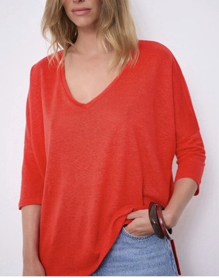 NWT~Kerisma Red/Orange V-Neck Knit Oversized Top S/M