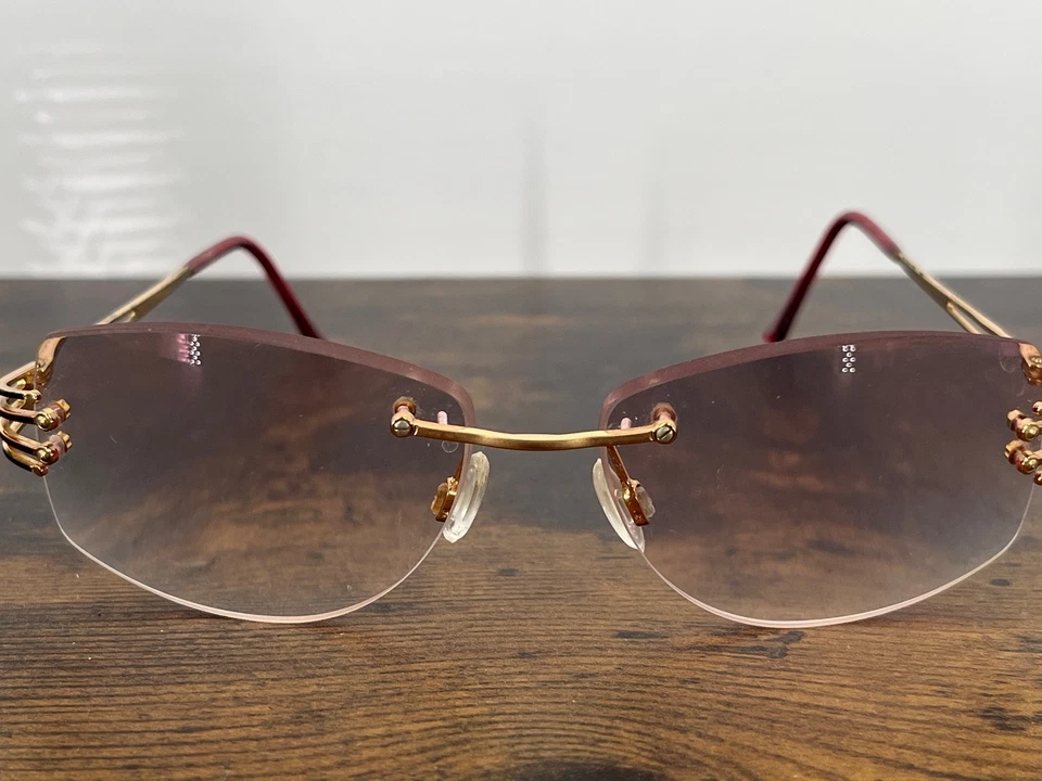 Gafas de sol vintage Cazal sin montura rojas doradas años 90 marcos de diseñador solo hip hop Foto 2 de 4