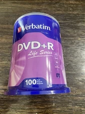 100 VERBATIM 16X DVD+R Life Series Logo 4.7GB Media Disc Spindle 97175 (SEALED)
