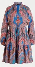 J CREW Rebecca Tiered Poplin Ratti Mediterranean Paisley Print Dress Size Small