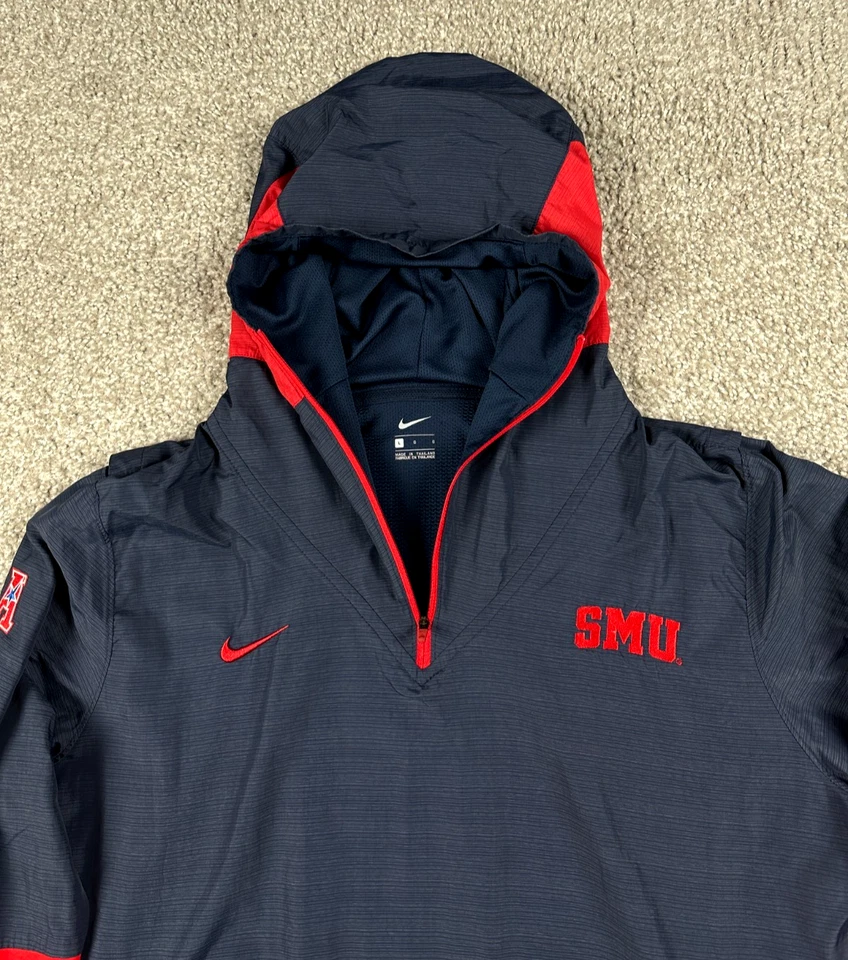 SMU Mustangs Chaqueta Para Hombres Grande Azul Rojo Nike 1/4 Cremallera Pullover Rompevientos Con Capucha Foto 2 de 4