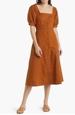 MADEWELL $138 LAYTON COFFEE BROWN LINEN BLEND MIDI COTTAGECORE PRARIE DRESS SZ 4