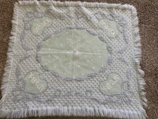 Vintage Crochet Baby Blanket With Baby Blue And Mint Green Highlights  