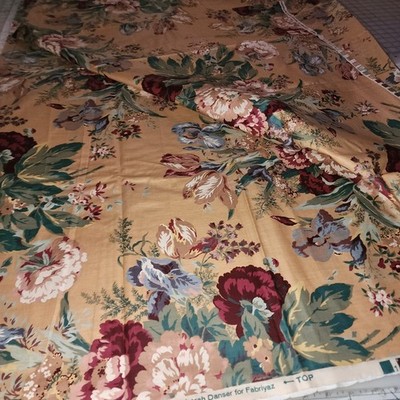 3Y24'' X 56W Deborah Danser Drapery Fabric Cotton Chintz B3 Tan Brick Peach...