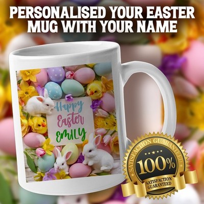 Personalisierte Kaffeetasse Osterhase Küken mit individuellem Namen für Kinder Ostergeschenk