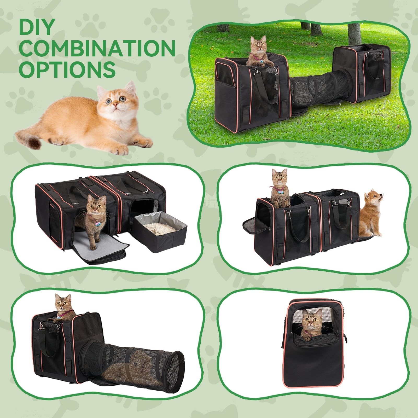 Expandable Cat Carrier with 2 Litter Box for 2 Cats, 32x17x12in Double Cat Ca...