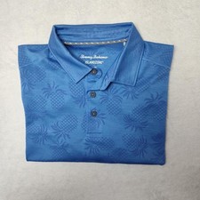 Tommy Bahama Polo Shirt Mens Large Blue Pineapple Palm Coast Island Zone Golf