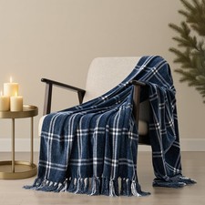 Plaid Chenille Throw Blanket for Couch, Super Soft Cozy Decorative Windowpane...