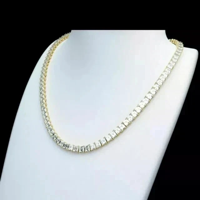 Collar de tenis de diamantes creado en laboratorio corte Asscher de 23 quilates enchapado en oro blanco de 14 quilates de 16" Foto 2 de 4