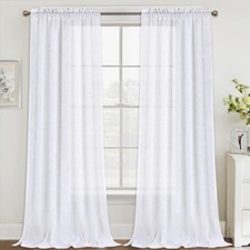 FantasDecor White Linen Curtains 52"W x 108"L Rod Pocket Set of 2 New