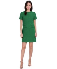 Eliza J Braided Trim Boucle Shift Dress Women's 14 Green Crewneck Zipper Closure