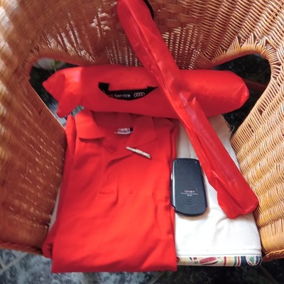 gemischtes Konvolut Audi Werbeartikel T-Shirt rot , rotes Zelt , Krawattennadel