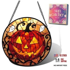 Halloween Horror Pumpkin Sun Catchers Indoor Window 7.8x7.8 IN Orange and Red