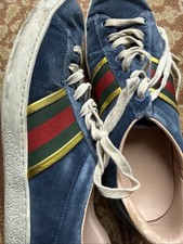 Gucci Ace Trainers Sneakers Shoes Velvet Blue Mens US 9.5