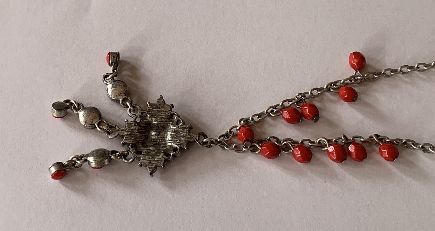 Delicate Designed Silvertone Red Beaded Pendant N… - image 8