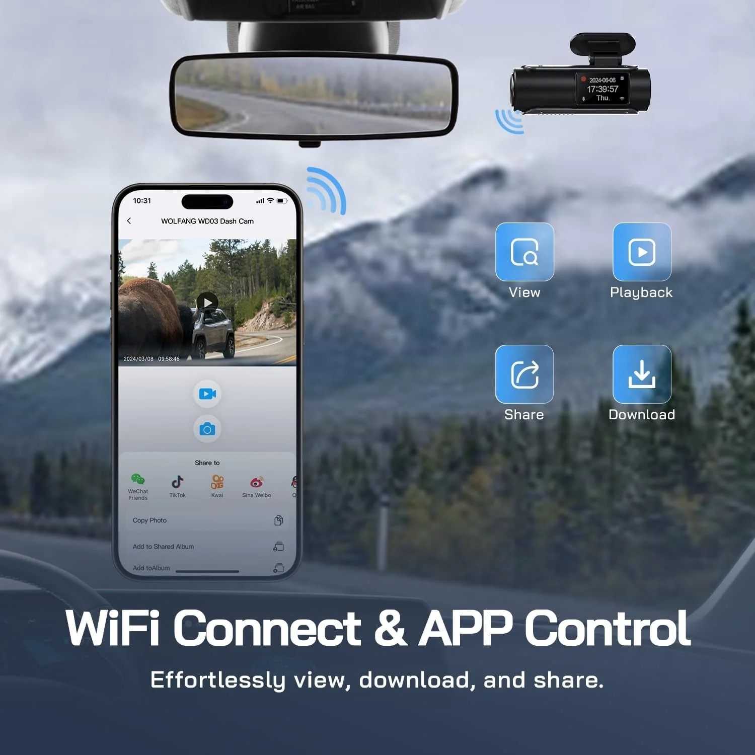 4K Auto Anteriore Posteriore, Fotocamera WIFI Auto, Grandangolare... - Miniatura 4