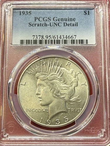 1935 Peace Silver Dollar $1 PCGS UNC Detail, Faint Hairline Scratch