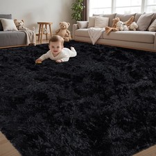 8x10 Area Rug for Living Room:Ultra Soft Fluffy Shag Black Rugs,Large Fuzzy P...