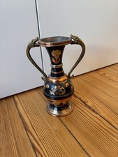 Vintage Amphoren-Vase Indien Boho Messing Kupfer Kobra-Griffen