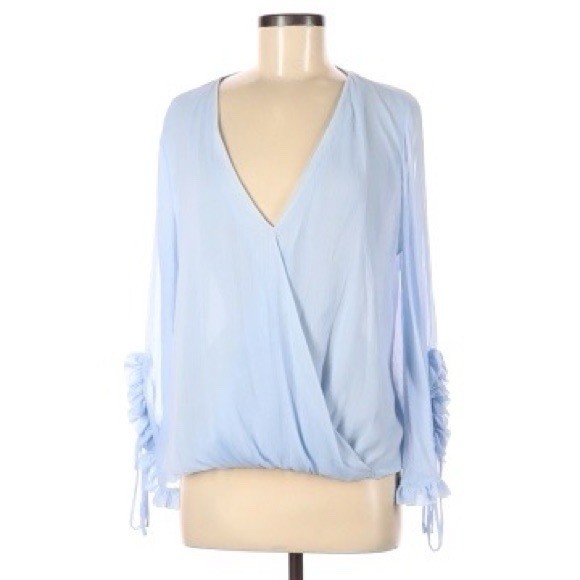 ZARA Basic Light Blue Wrap Blouse - Size Mediumru… - image 1