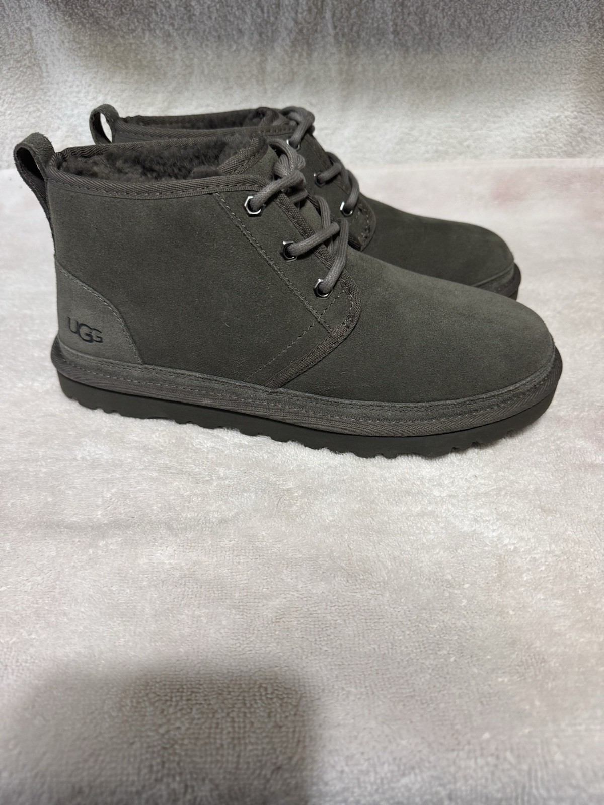 UGG Gray Suede Fur Lined Lace Up Chukka Boots for Men